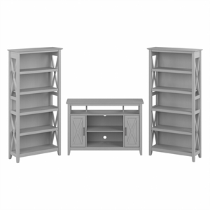 Key West Tall TV Stand with 5 Shelf Bookcases in Cape Cod Gray - Engineered Wood