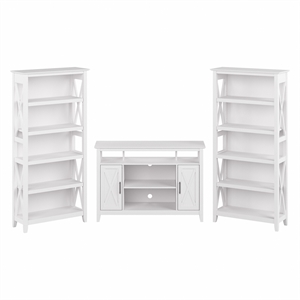 Key West Tall TV Stand with 5 Shelf Bookcases in White Oak - Engineered Wood