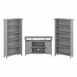 Salinas TV Stand for 55 Inch TV w/ Bookcases in Cape Cod Gray - Engineered Wood