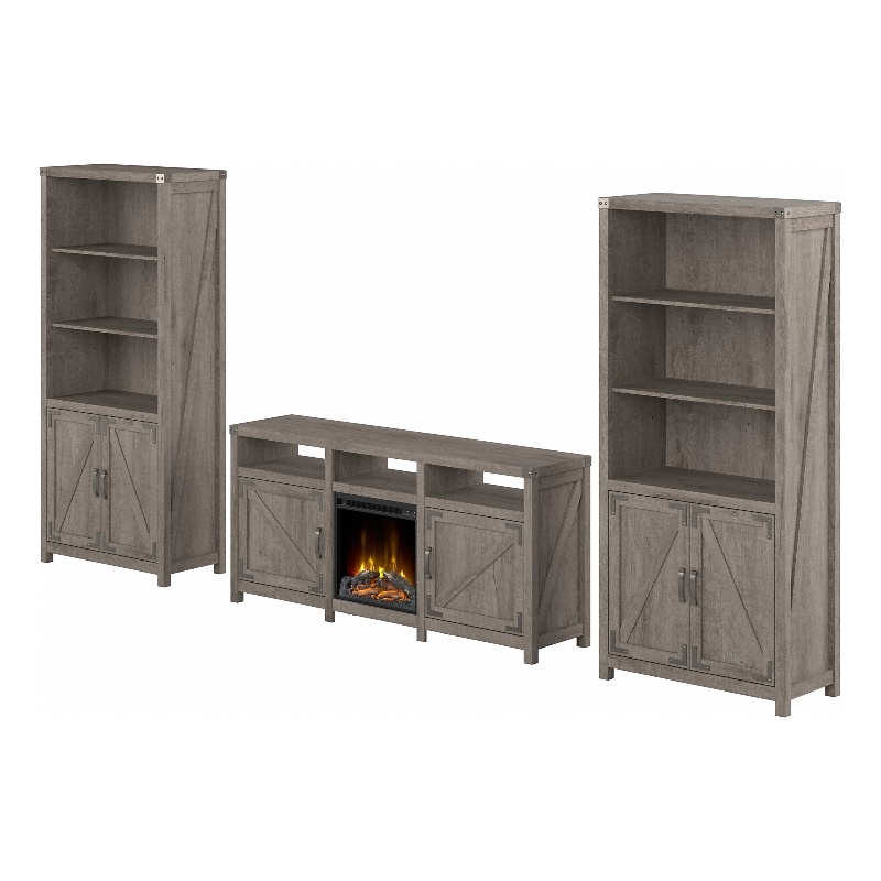 Cottage Grove Electric Fireplace TV Stand & Bookcases in Gray - Engineered Wood