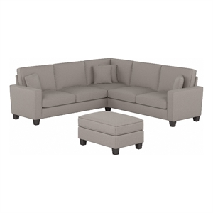 Stockton 99W L Shaped Sectional with Ottoman in Beige Herringbone Fabric