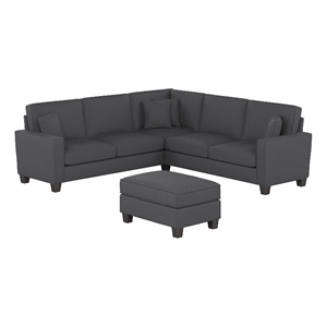 Stockton 99W L Shaped Sectional with Ottoman in Charcoal Gray Herringbone Fabric