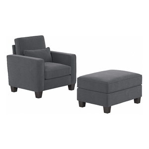 Stockton Accent Chair with Ottoman Set in Dark Gray Microsuede Fabric