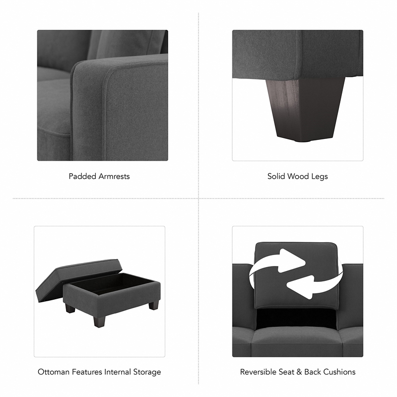 Stockton 85W Sofa & Loveseat with Chair & Ottoman in Charcoal Herringbone Fabric