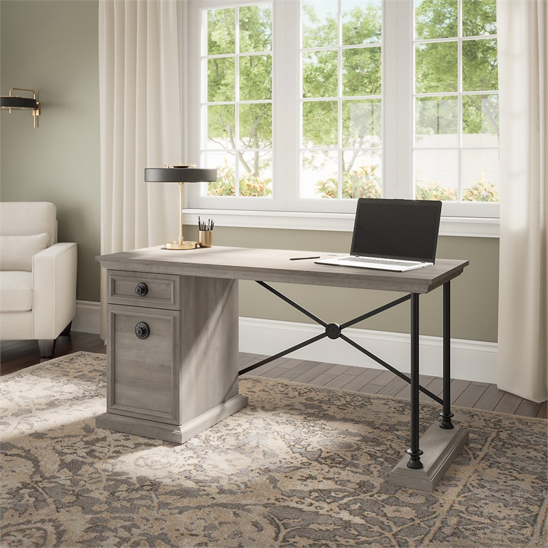 Coliseum 60W Designer Desk with Storage in Driftwood Gray - Engineered Wood
