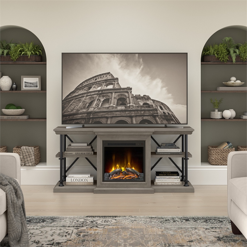 Coliseum 60W Electric Fireplace TV Stand in Driftwood Gray - Engineered Wood