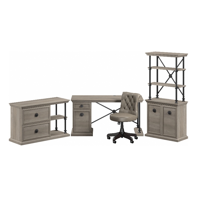 Coliseum 60W Desk and Chair Set with Storage in Driftwood Gray - Engineered Wood