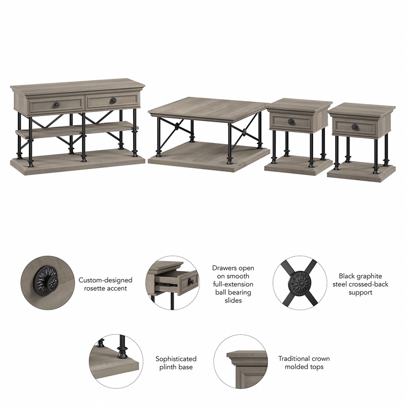 Coliseum Designer Living Room Table Set in Driftwood Gray - Engineered Wood