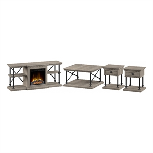 Coliseum Fireplace TV Stand with Table Set in Driftwood Gray - Engineered Wood