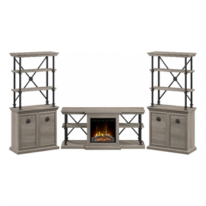 Coliseum Fireplace TV Stand with Bookcases in Driftwood Gray - Engineered Wood