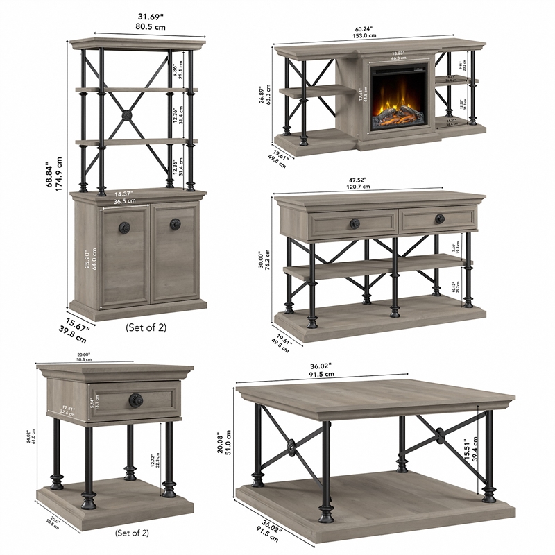 Coliseum Fireplace TV Stand Living Room Set in Driftwood Gray - Engineered Wood