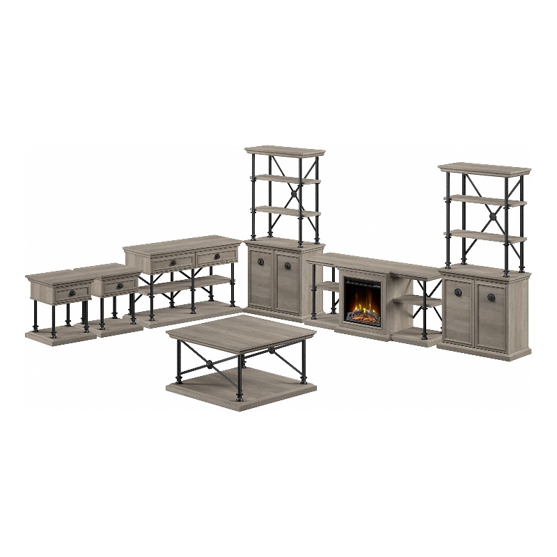 Coliseum Fireplace TV Stand Living Room Set in Driftwood Gray - Engineered Wood