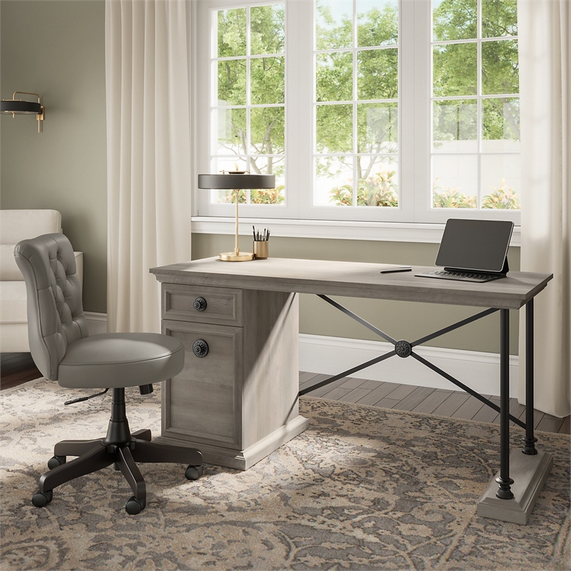 Coliseum 60W Designer Desk and Chair Set in Driftwood Gray - Engineered Wood