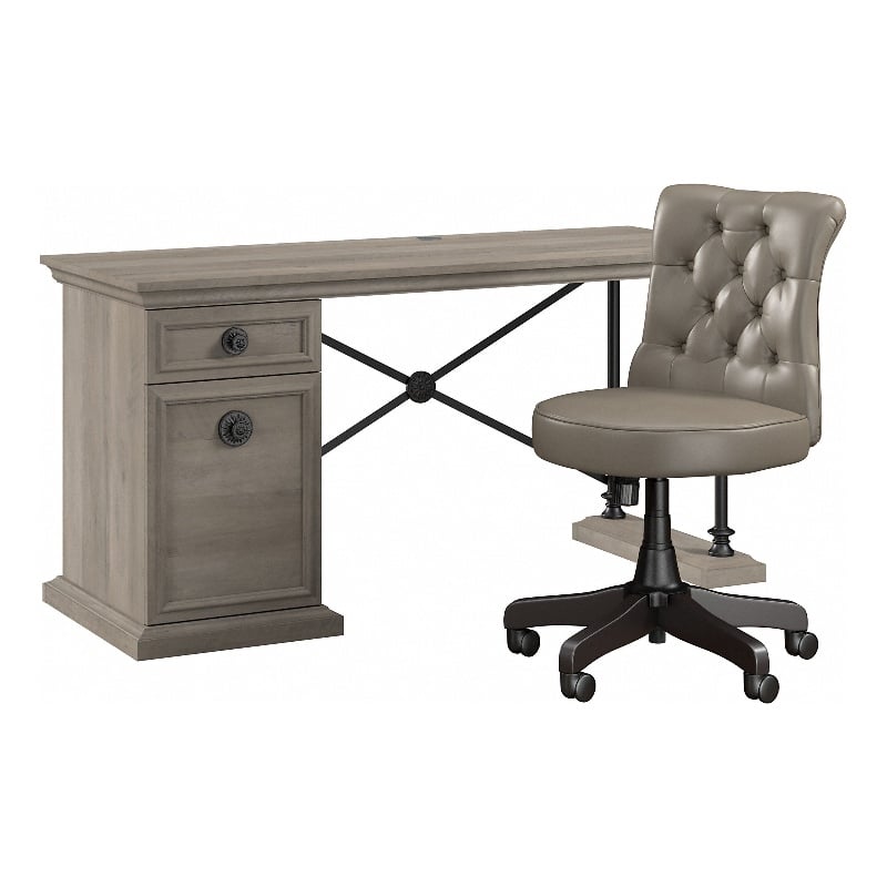 Coliseum 60W Designer Desk and Chair Set in Driftwood Gray - Engineered Wood