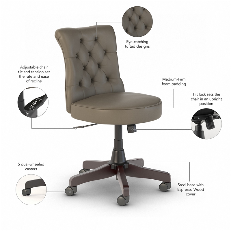Coliseum Mid Back Tufted Office Chair in Driftwood Gray - Engineered Wood
