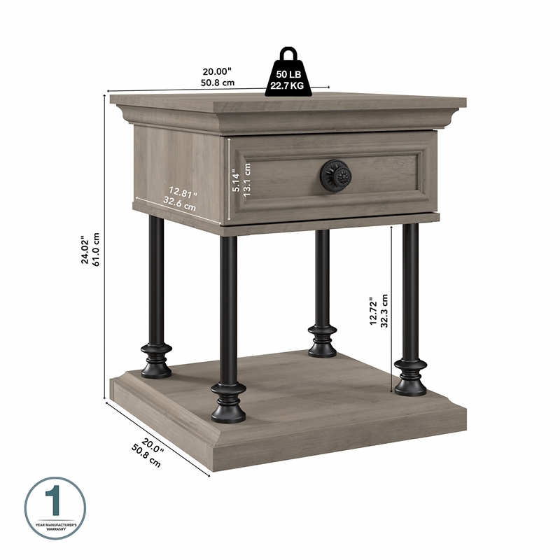 Coliseum Designer End Table with Storage in Driftwood Gray - Engineered Wood