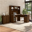 Bush Furniture Cabot L Desk w/ Hutch & Small Cabinet in Walnut - Engineered Wood