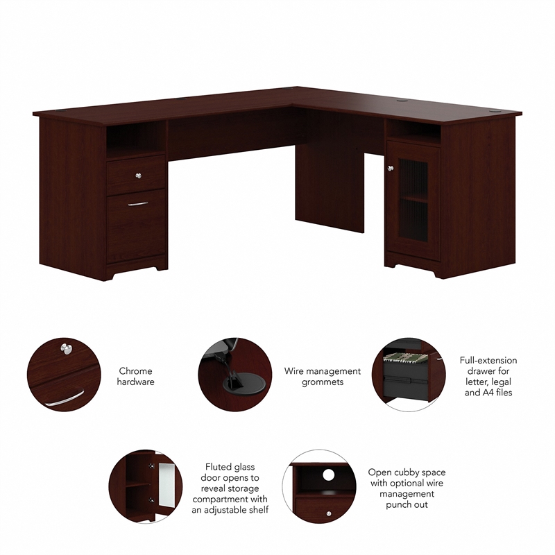 Bush Furniture Cabot 72W L Shaped Desk in Harvest Cherry Engineered