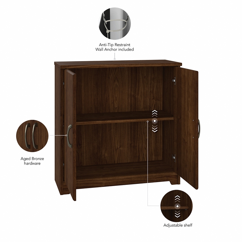 Bush Furniture Cabot Small Bathroom Storage Cabinet with Doors in Modern Walnut