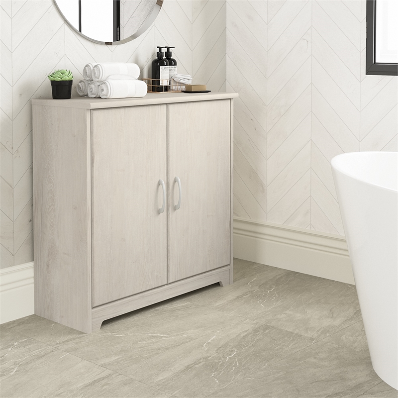 Bush Furniture Cabot Small Bathroom Cabinet in Linen White Oak - Engineered Wood