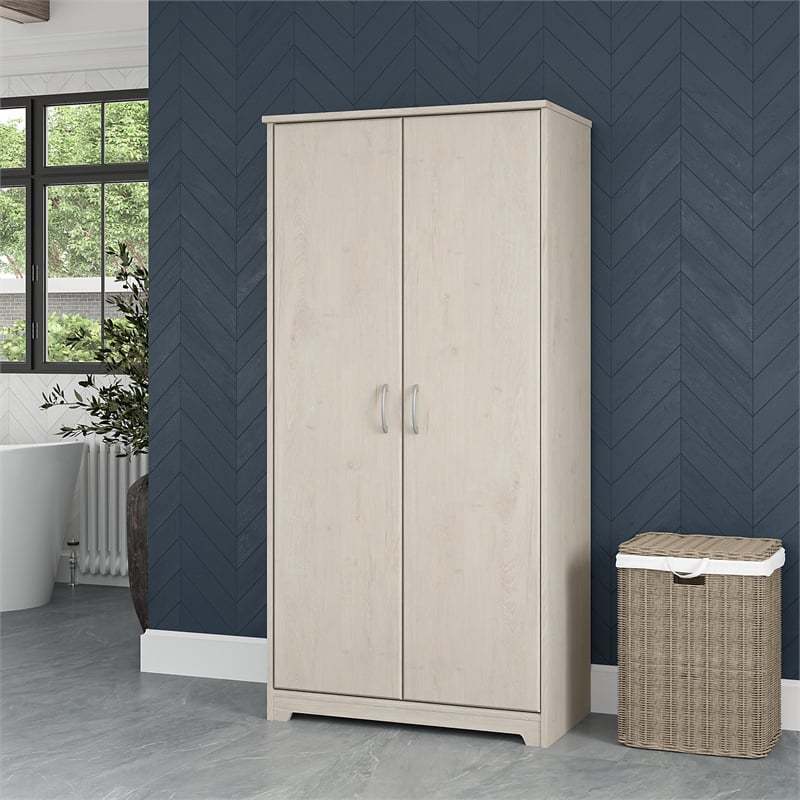 Bush Furniture Cabot Tall Bathroom Cabinet in Linen White Oak - Engineered Wood