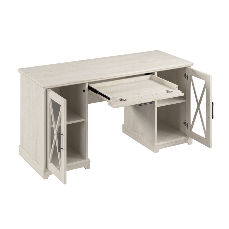 Bush Lennox Engineered Wood Desk with Keyboard Tray in Linen White Oak