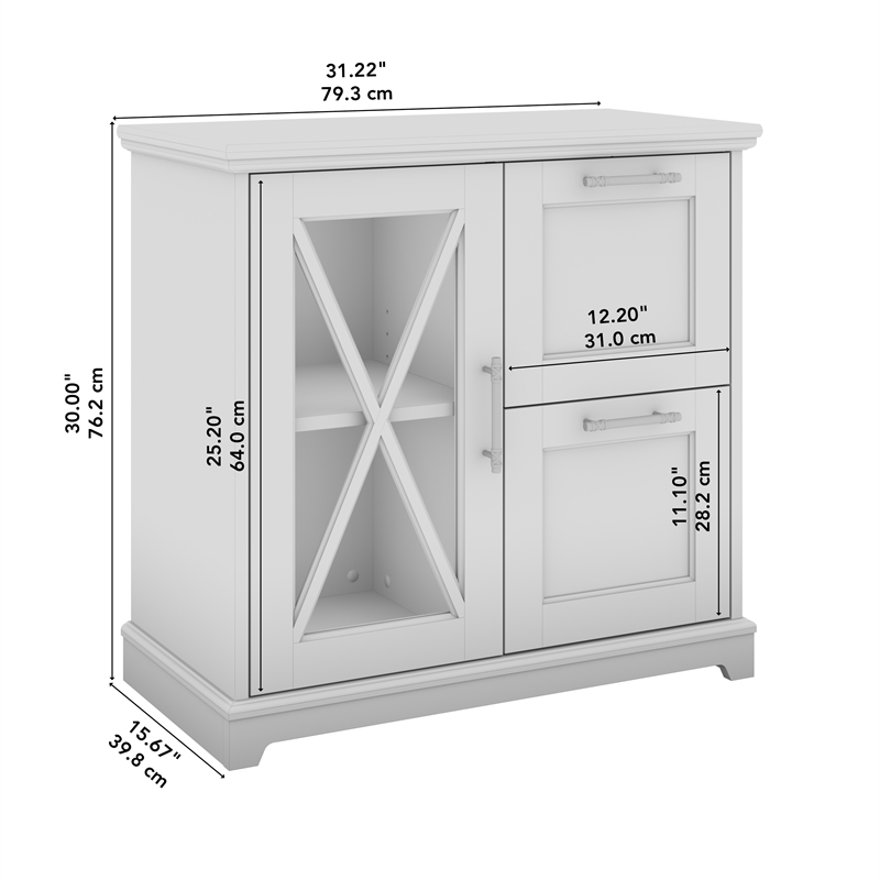 Bush Lennox Engineered Wood Lateral File Cabinet with Shelves in Linen White Oak