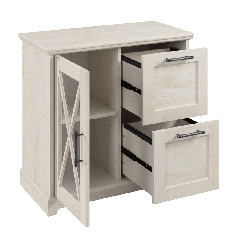 Bush Lennox Engineered Wood Lateral File Cabinet with Shelves in Linen White Oak