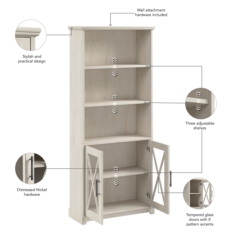 Bush Lennox 5-Shelf Engineered Wood Bookcase in Linen White Oak (Set of 2)
