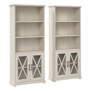 Bush Lennox 5-Shelf Engineered Wood Bookcase in Linen White Oak (Set of 2)