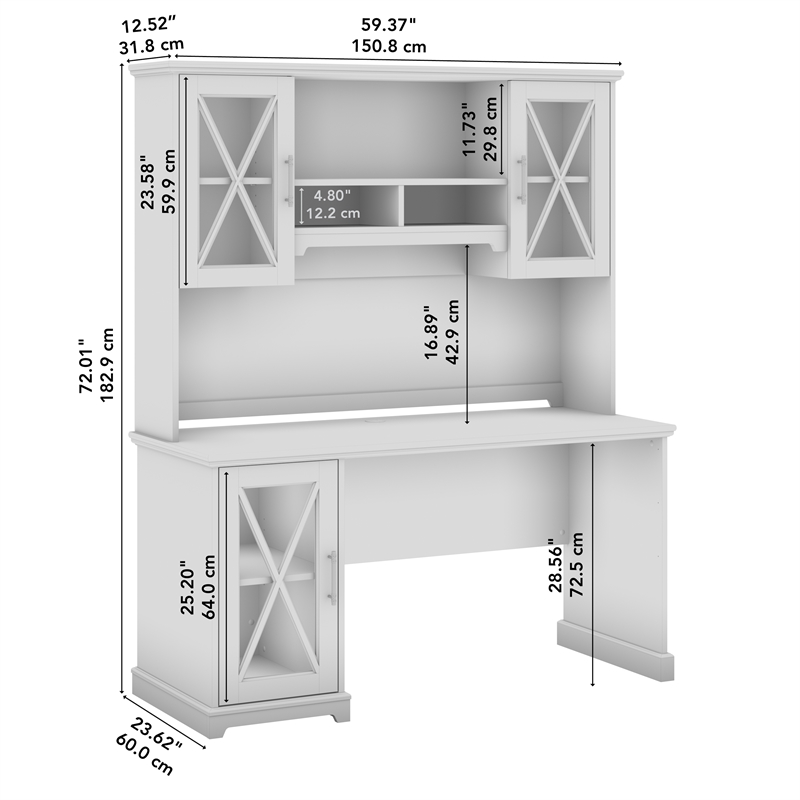 Bush Lennox Engineered Wood Desk with Storage Cabinet in Linen White Oak