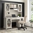 Lennox Desk with Hutch and Keyboard Tray in Linen White Oak - Engineered Wood