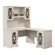 Bush Lennox Engineered Wood L-Shaped Desk with Hutch in Linen White Oak