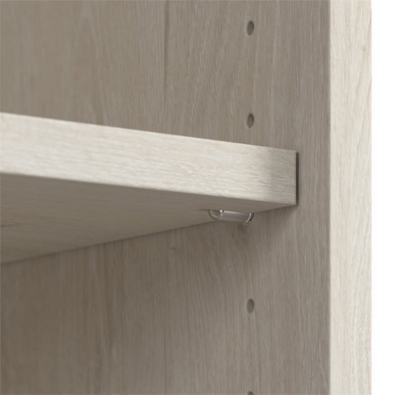 Bush Lennox Engineered Wood L-Shaped Desk with Hutch in Linen White Oak
