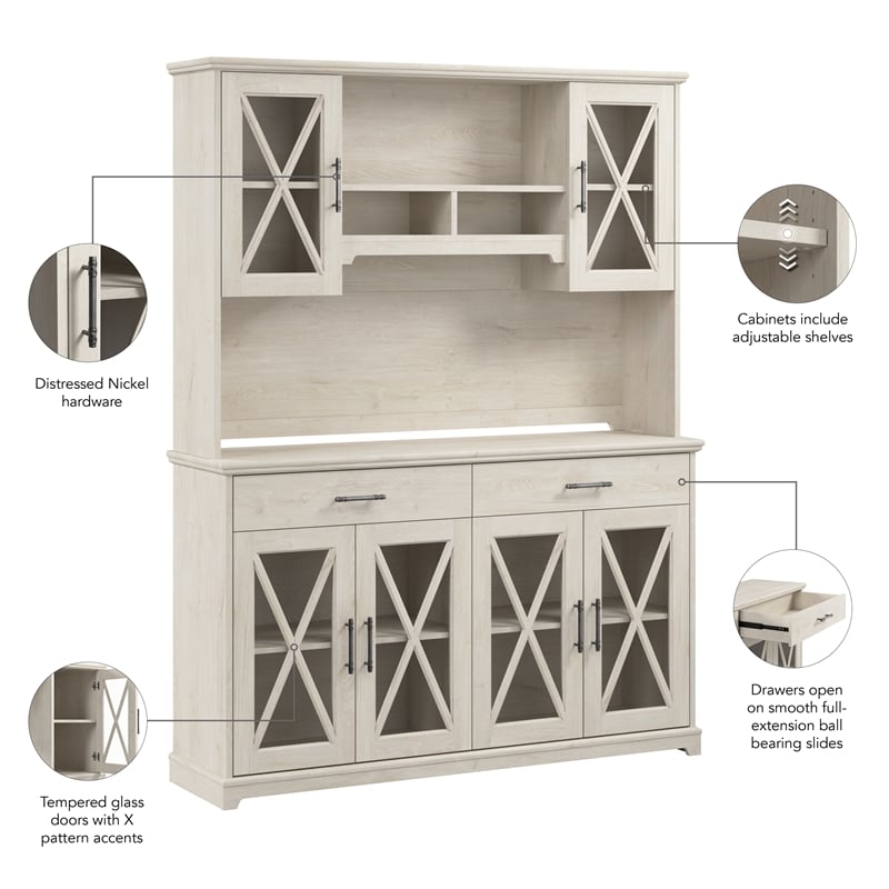 Bush Lennox Engineered Wood Sideboard Buffet Cabinet in Linen White Oak