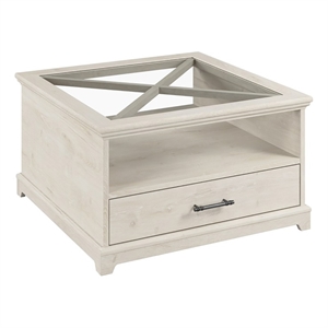 Bush Lennox Engineered Wood Coffee Table with Storage in Linen White Oak