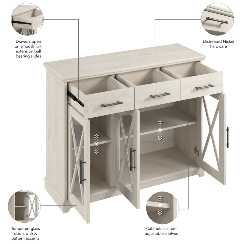 Lennox 46W Buffet Cabinet with Drawers in Linen White Oak - Engineered Wood