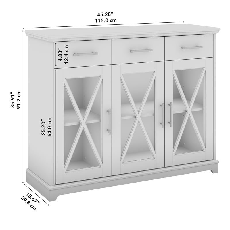 Lennox 46W Buffet Cabinet with Drawers in Linen White Oak - Engineered Wood