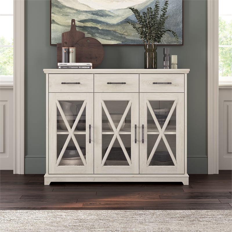 Lennox 46W Buffet Cabinet with Drawers in Linen White Oak - Engineered Wood