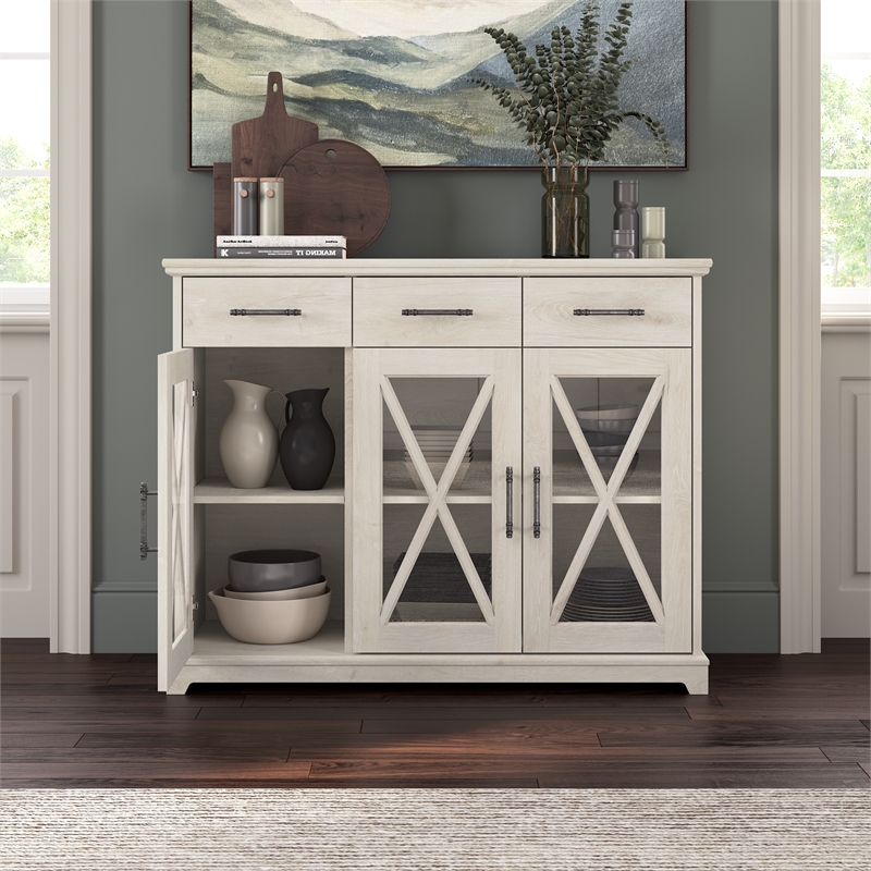 Lennox 46W Buffet Cabinet with Drawers in Linen White Oak - Engineered Wood