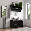 Woodland 40W Shoe Bench with Doors and Coat Rack in Black Oak - Engineered Wood