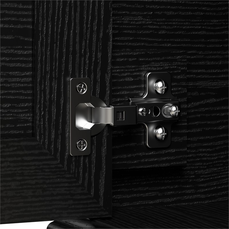 Woodland 40W Shoe Bench with Doors and Coat Rack in Black Oak - Engineered Wood