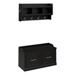 Woodland 40W Shoe Bench with Doors and Coat Rack in Black Oak - Engineered Wood