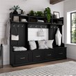 Woodland 40W Shoe Bench with Doors and Coat Rack in Black Oak - Engineered Wood