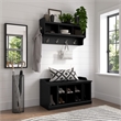 Woodland 40W Shoe Bench w/ Shelves and Coat Rack in Black Oak - Engineered Wood