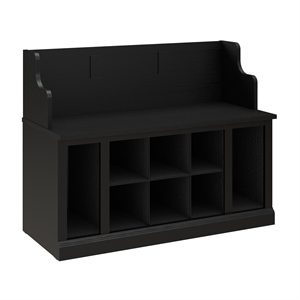 Bush Woodland Engineered Wood Entryway Bench with Shelves in Black Suede Oak