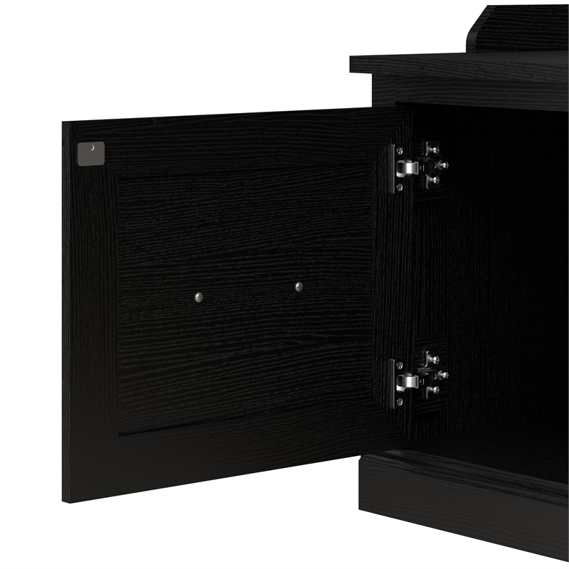 Woodland Entryway Bench with Doors and Wall Shelf in Black Oak - Engineered Wood