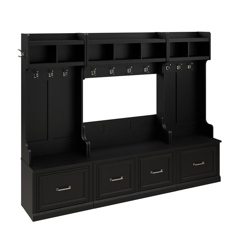 Bush Woodland Engineered Wood Full Entryway Storage Set in Black Oak
