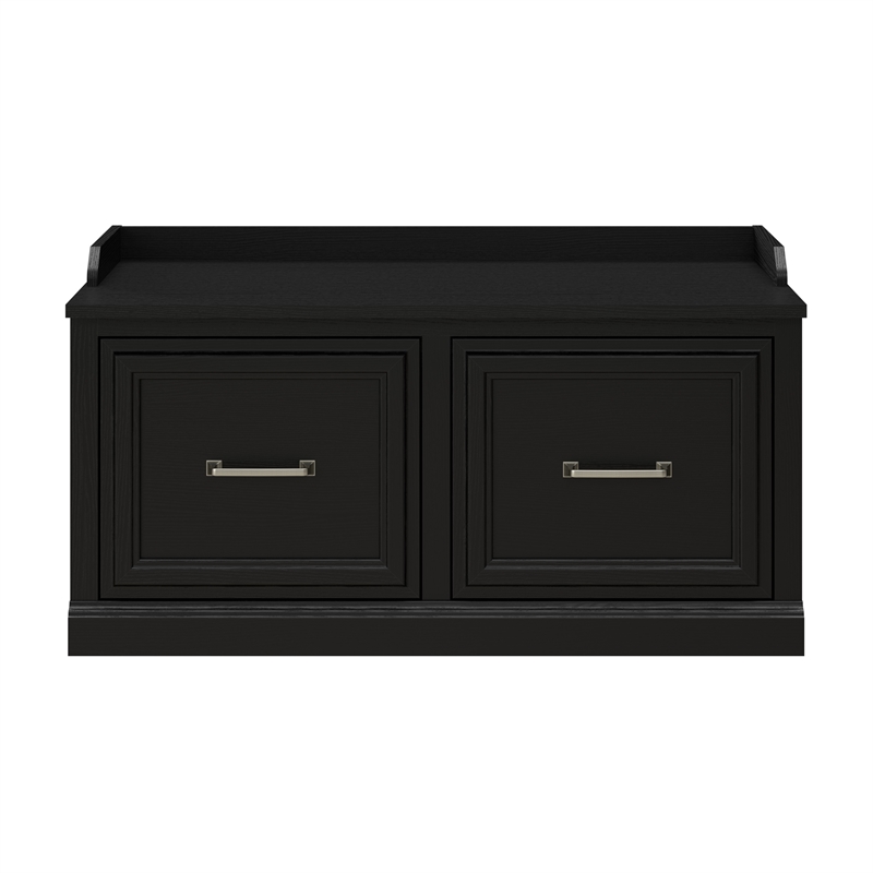 Woodland 40W Shoe Storage Bench with Doors in Black Suede Oak - Engineered Wood