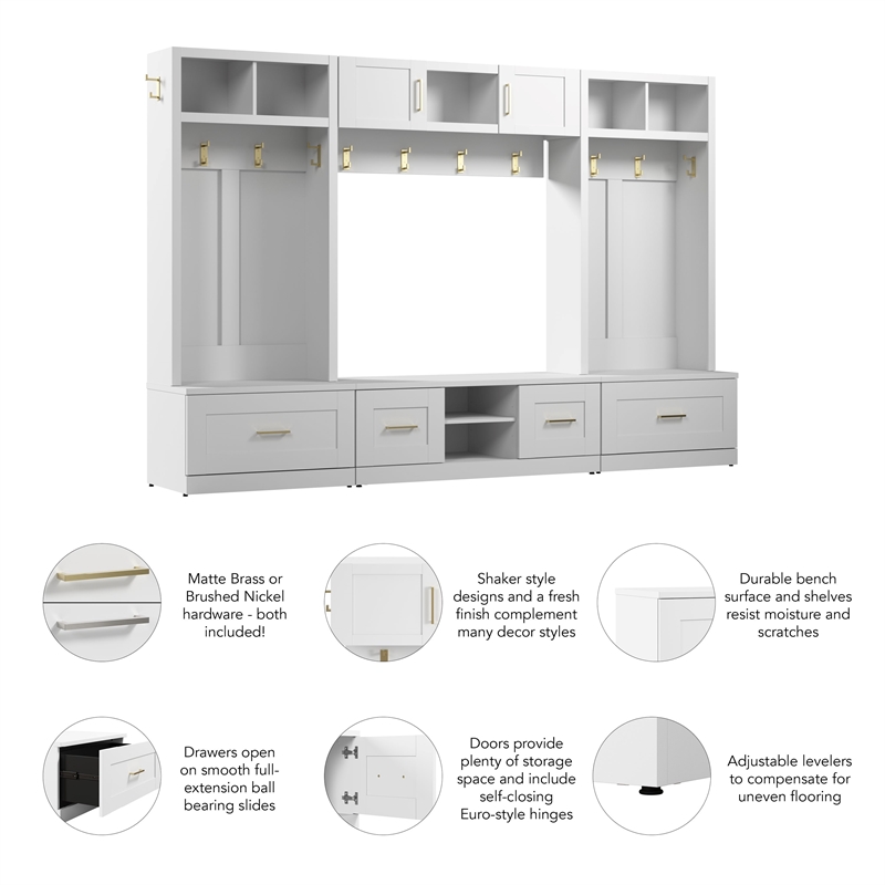  Bush Furniture Hampton Heights Home Full Entryway Storage Set  with Hall Trees and Shoe Benches with Drawers